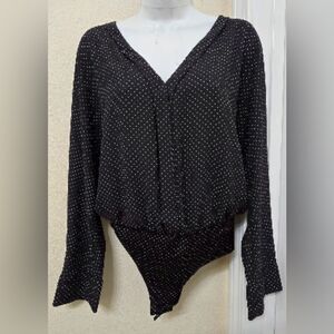ZARA Black longsleeves Polka dots bodysuit Size Small